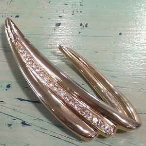 M Jent | Vintage Costume Brooch Gold Tone Rhinestone Swish 3"